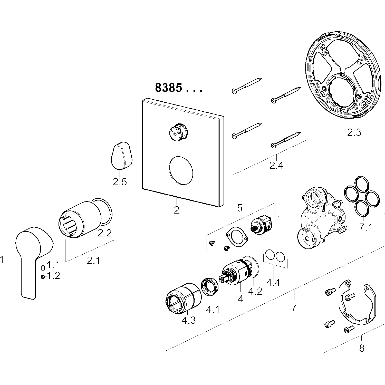 HA Einhebelmischer Fertigmontageset für Wanne/Brause HANSALIGNA 8385 Rosette eckig Chrom