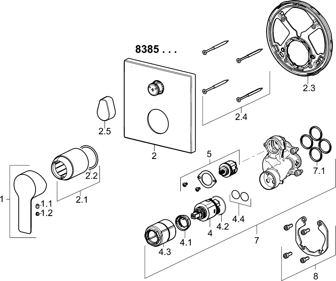 HansaLIGNA Wannen- und Brausearmatur Einhebelmischer Fertigmontageset für Wanne/Brause HansaLIGNA 8385 Rosette eckig Chrom
