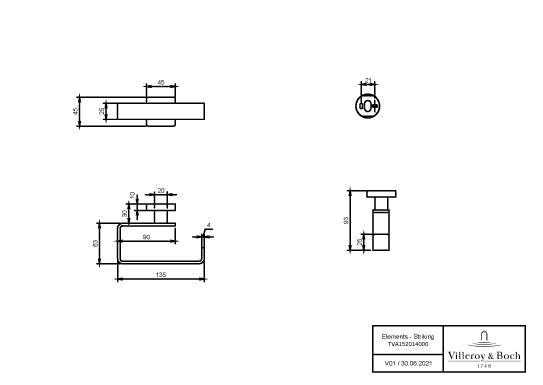 Villeroy & Boch Toilettenpapierhalter „Elements-Striking“ 13,5 × 9,3 × 4,5 cm in chrom, Befestigung verdeckt