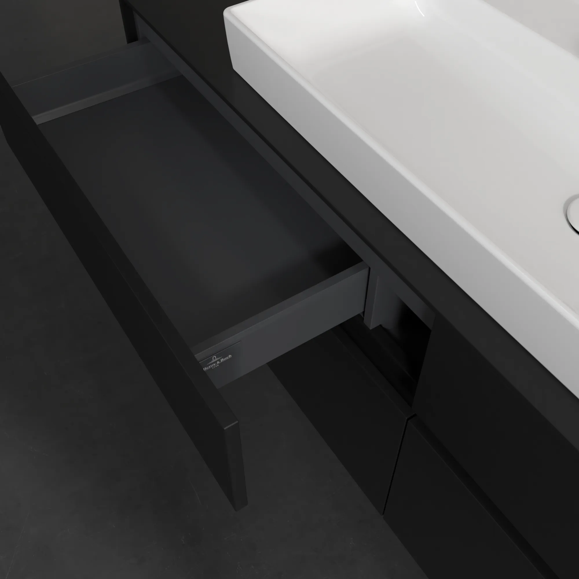 Villeroy & Boch Waschtischunterschrank „Collaro“ 1600 × 548 × 500 mm Volcano Black, mit Beleuchtung, für Becken mittig