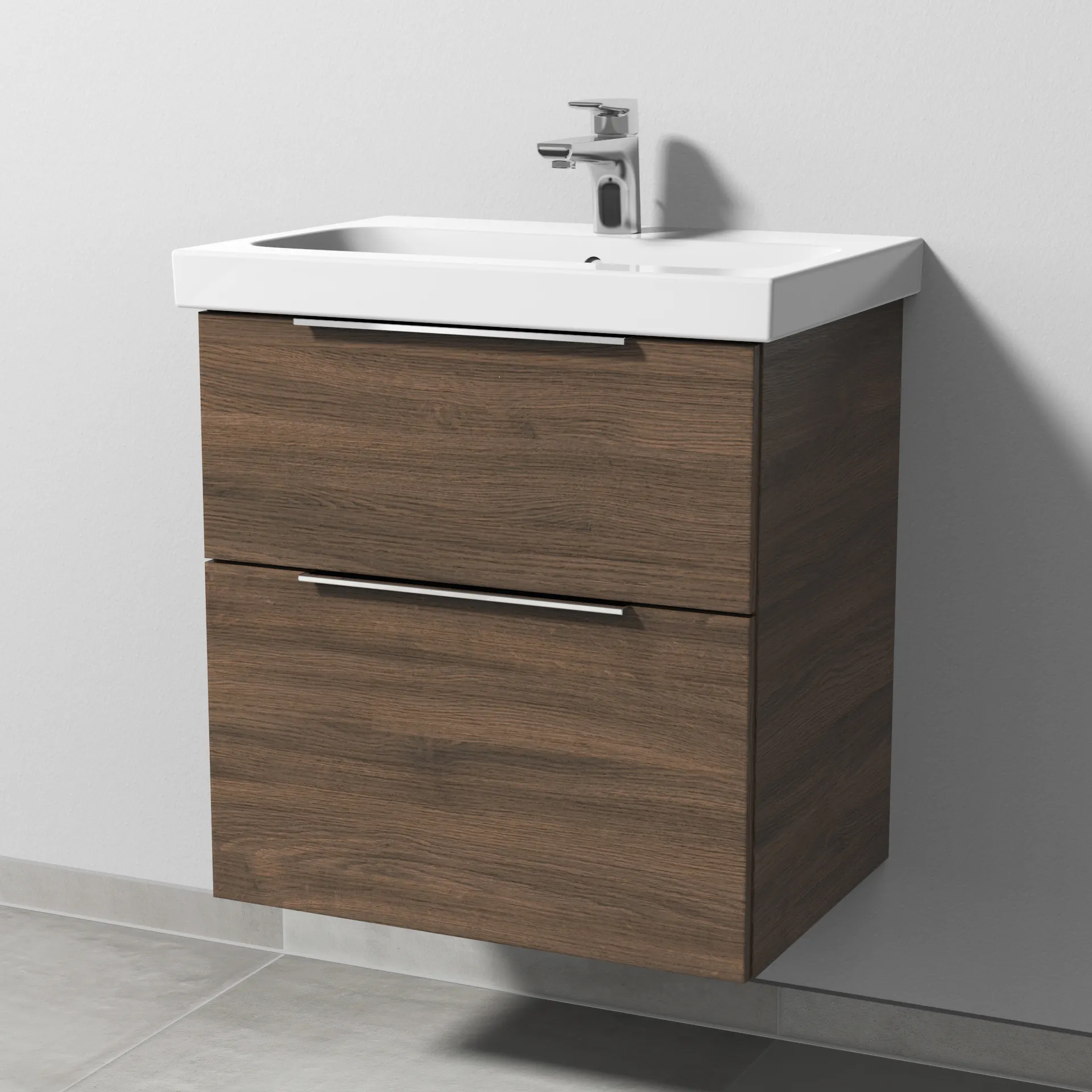 Sanipa Waschtischunterschrank „3way“ passend zu Keramik-Waschtische iCon Light von Geberit 560 × 591 × 407 mm in Eiche Arizona, Becken mittig, mit