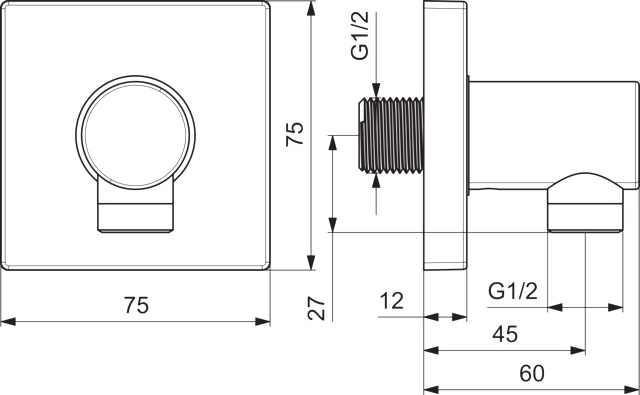HA Wandanschlussbogen HANSA 5118 Rosette eckig G1/2 DN15 Chrom