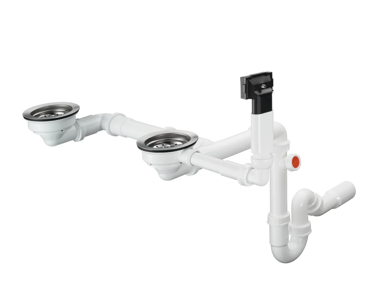 Hansgrohe manuelle Ab- und Überlaufgarnitur Doppelbecken Granit D17-10 Chrom, Durchmesser 40/50 mm, 1 1/2" mit Raumsparablaufbogen und Röhrengeruchverschluss