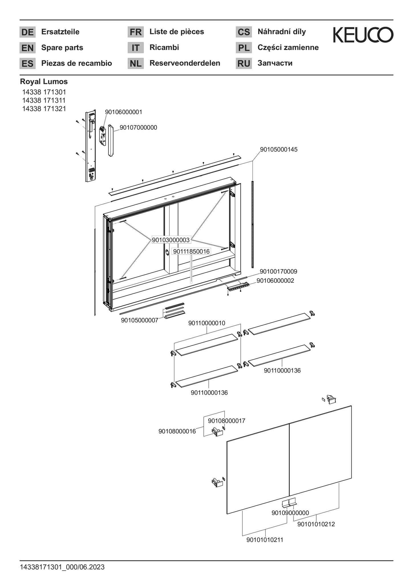 KEUCO Wandeinbau Spiegelschrank mit offenem Ablagefach „Royal Lumos“ in Silber (eloxiert), Unterputz, mit Steckdosen, ohne Spiegelheizung 1050 × 735 × 130 mm