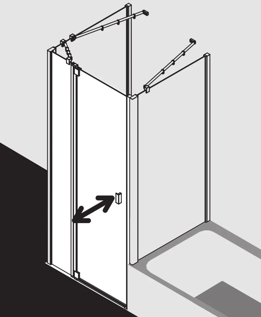 Kermi Pendeltür 1-flügelig mit Festfeld links für Nische und Ecke „RAYA“ Glas Klar, Profile Silber Mattglanz, BV: 843 - 883 mm GAK: 830 - 860 mm WE: 843 - 883 mm H: 2000 mm Kermi Pendeltür 1-flügelig mit Festfeld links für Nische und Ecke „RAYA“ Glas Klar, Profile Silber Mattglanz, BV: 843 - 883 mm GAK: 830 - 860 mm WE: 843 - 883 mm H: 2000 mm