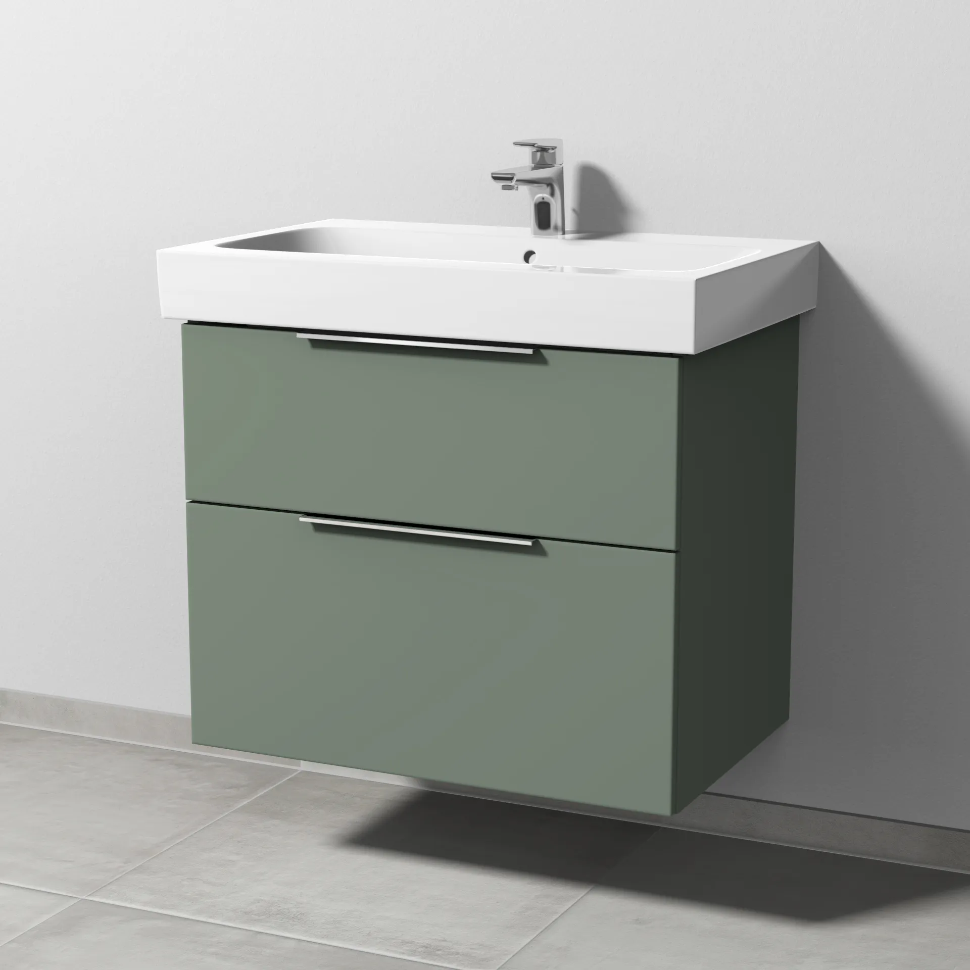 Sanipa Waschtischunterschrank „3way“ passend zu Keramik-Waschtische iCon von Geberit 700 × 593 × 462 mm in Soft-Green, Becken mittig