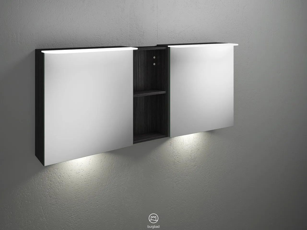 Burgbad Spiegelschrank Badu SFUE150, 310x1500x665 mm, beidseitig verspiegelt mit Regal und LED-Beleuchtung