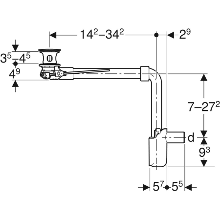Waschbeckenablauf Raumsparmodell, schmale Ausführung, mit Außenventilstopfen mit Hebelbetätigung: d=40mm, G=1 1/4″, hochglanz-verchromt Waschbeckenablauf Raumsparmodell, schmale Ausführung, mit Außenventilstopfen mit Hebelbetätigung: d=40mm, G=1 1/4″, hochglanz-verchromt