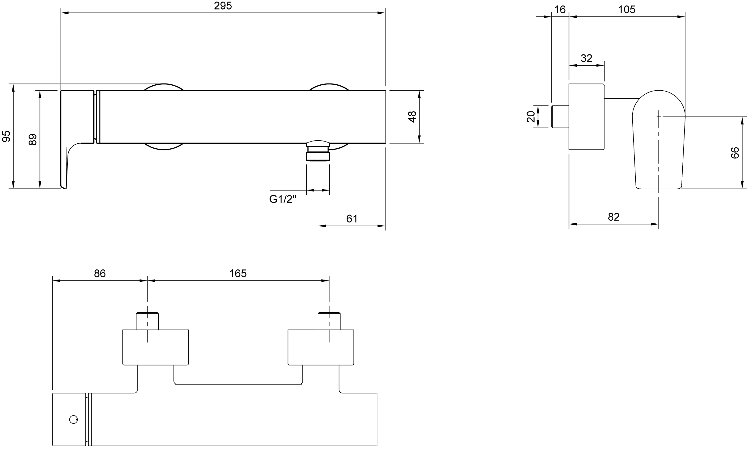 Villeroy & Boch Einhebel-Duscharmatur Liberty Chrom, 95x105x295 mm, Wandmontage