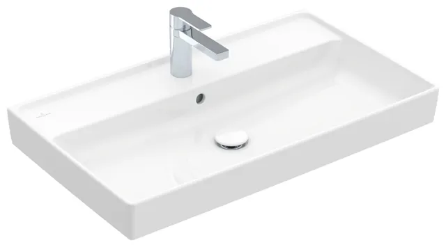 Villeroy & Boch Schrankwaschtisch aus TitanCeram „Collaro“ 800 × 465 × 160 mm, mit Hahnlochbohrung, Hahnlochposition mittig in Weiß Alpin Villeroy & Boch Schrankwaschtisch aus TitanCeram „Collaro“ 800 × 465 × 160 mm, mit Hahnlochbohrung, Hahnlochposition mittig in Weiß Alpin
