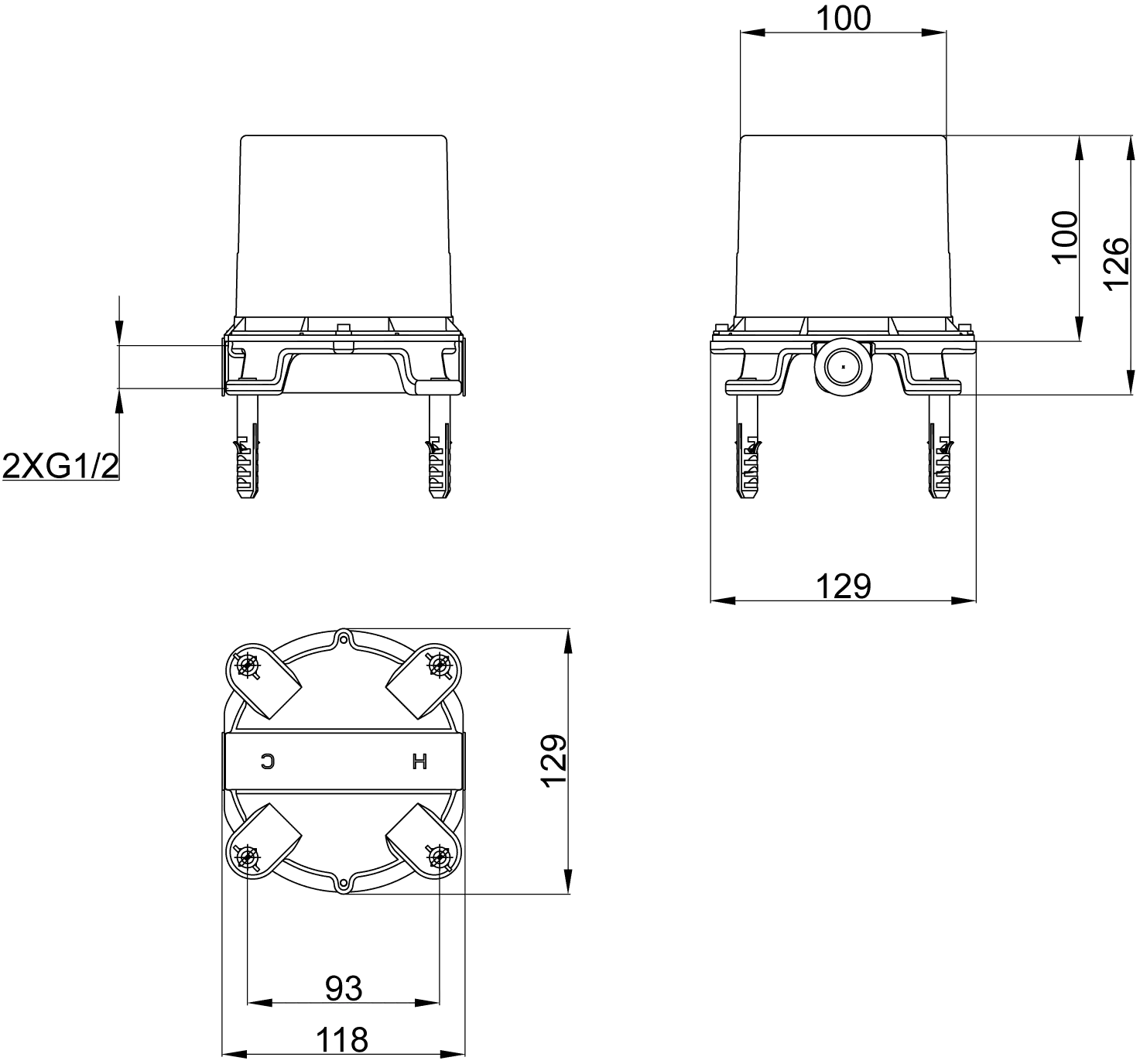 Villeroy & Boch Universal Taps & Fittings Bodenbefestigung für Badewannenarmatur, rund, classic, 118 x 129 x 126 mm, Höhe 126 mm, minimale Einbautiefe 68 mm