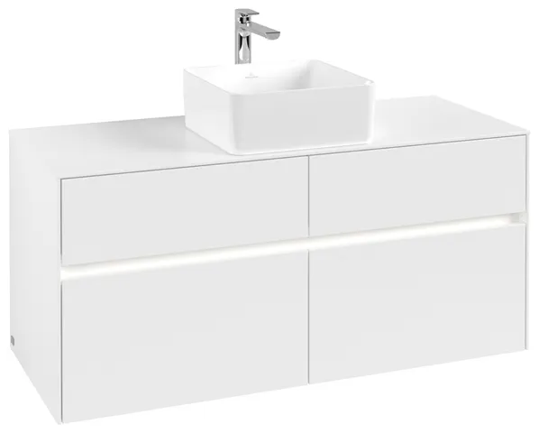 Villeroy & Boch Waschtischunterschrank „Collaro“ 1200 × 548 × 500 mm Weiß Matt, mit Beleuchtung, für Becken mittig