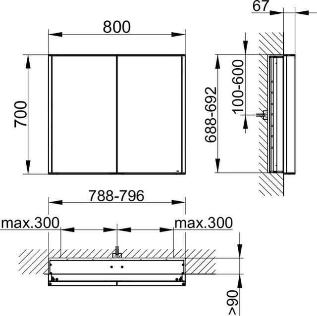 KEUCO Royal Match Spiegelschrank 2-türig, Wandeinbau 800x700x150mm silber-eloxiert KEUCO Royal Match Spiegelschrank 2-türig, Wandeinbau 800x700x150mm silber-eloxiert