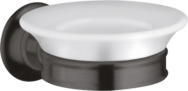 Hansgrohe AXOR Montreux Seifenschale Brushed Black Chrome, Porzellan, Wandmontage mit Metallhalter, Bohrabstand 35 mm, Bohrloch Ø 6 mm