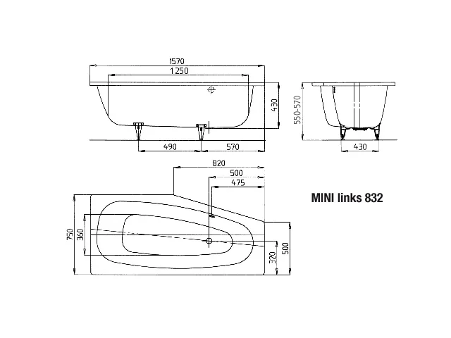 Kaldewei MINI LINKS Badewanne, 1570x750 mm, bahamabeige