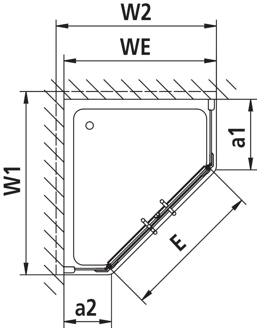 Kermi Duschdesign Fünfeck-Duschkabine mit Pendeltüren mit Festfeldern für ungleichschenklige Wannen „PASA XP“ Glas Klar, Profile Silber Mattglanz, BV: 720 - 870 mm GAK: 705 - 735 mm WE: 730 - 760/880 - 910 mm H: 1850 mm