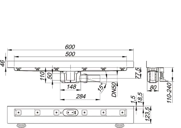 Duschrinne CeraLine W 500 mm, DN 50 Duschrinne CeraLine W 500 mm, DN 50