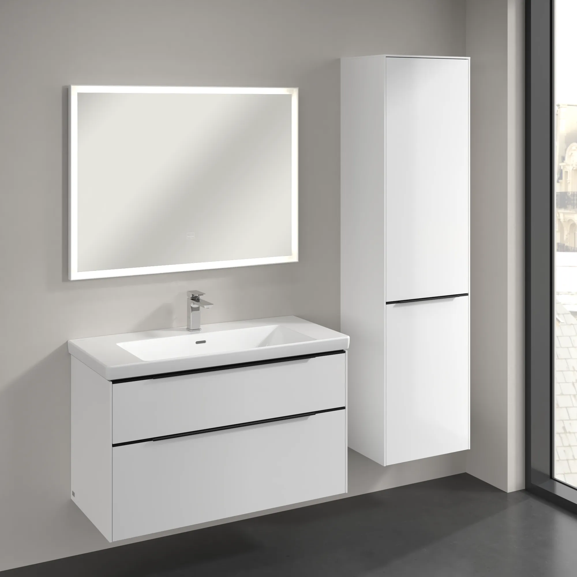 Villeroy & Boch Hochschrank mit Wäschekorb-Klappe „Subway 3.0“ 45 × 171 × 36,2 × 36,2 cm 1 Tür, 1 Wäscheklappe, 1 × fixer Fachboden, Anschlag: rechts, 2 × Glasfachboden, 1 Tür, Anschlag rechts