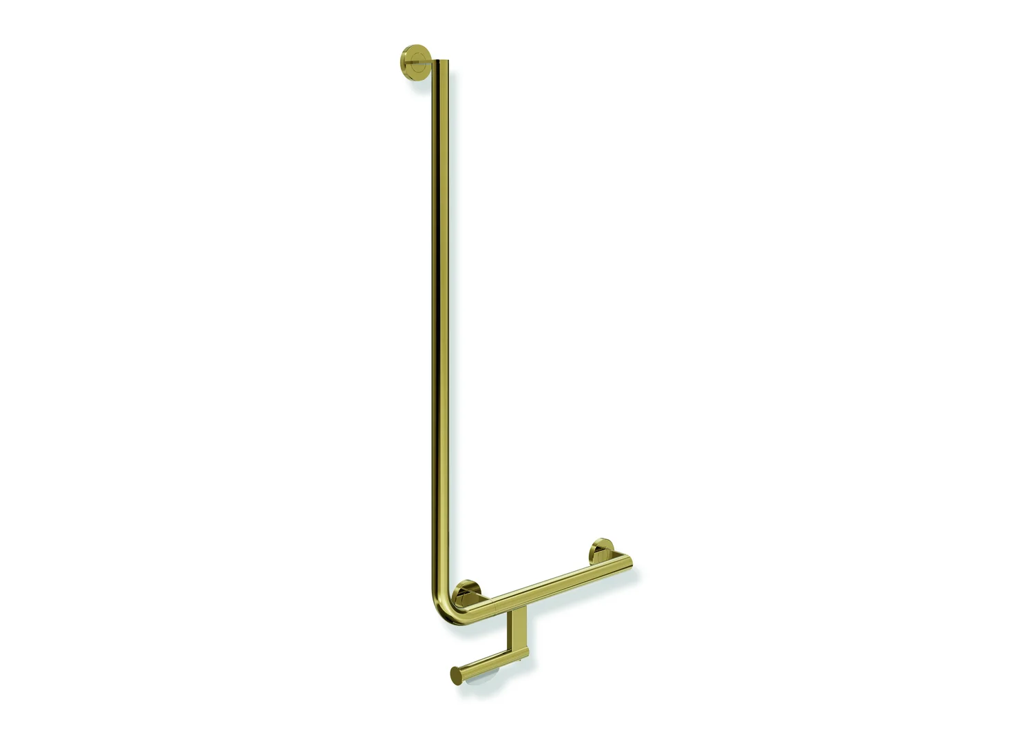 HEWI Winkelgriff System 900 mit WC-Papierrollenhalter, Edelstahl PVD Gold glänzend, 32 mm Durchmesser, 500 x 1000 mm, rechts