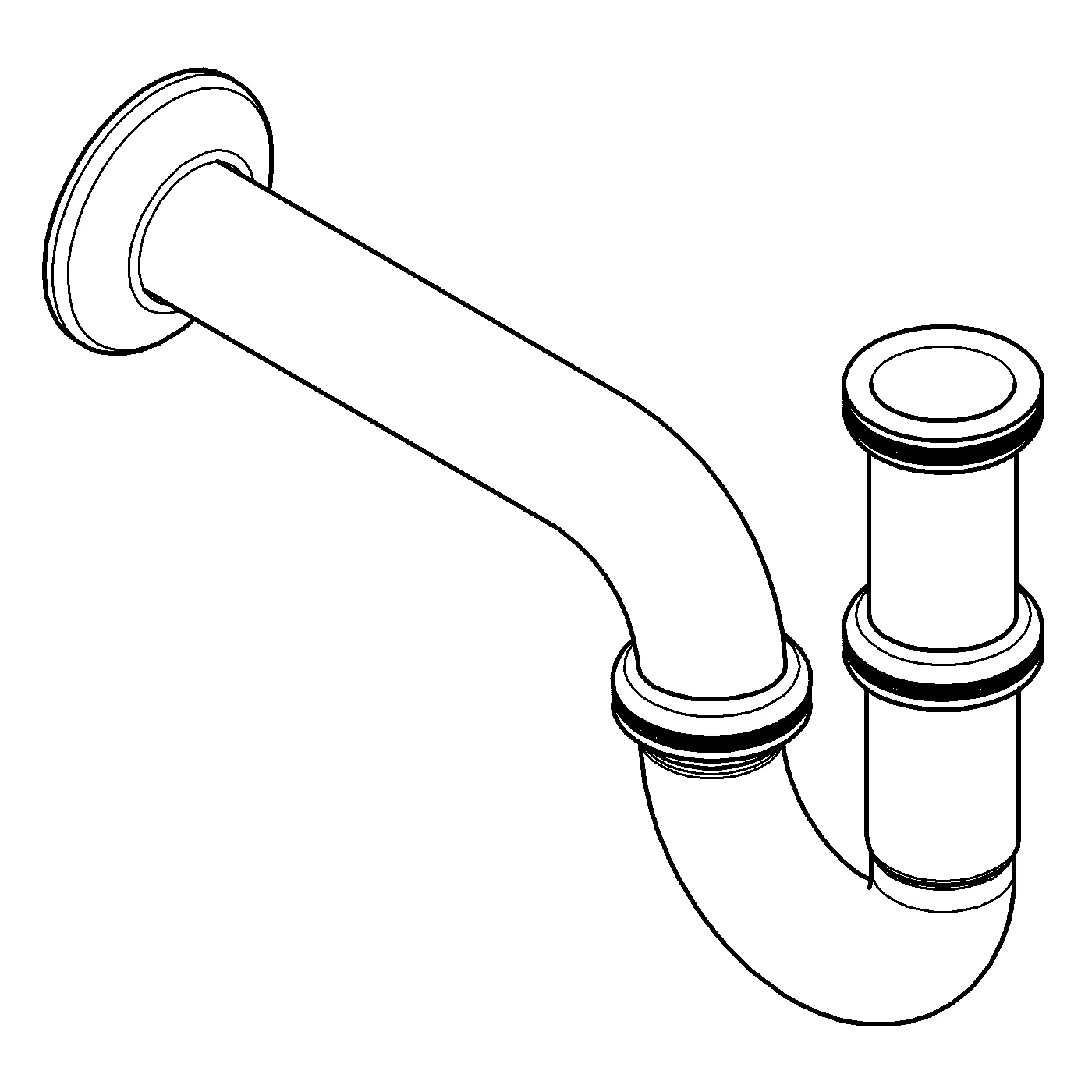 Röhren-Geruchverschluss 28947, 1 1/4", für Waschtische, Wandanschluss, Schubrosette Röhren-Geruchverschluss 28947, 1 1/4", für Waschtische, Wandanschluss, Schubrosette