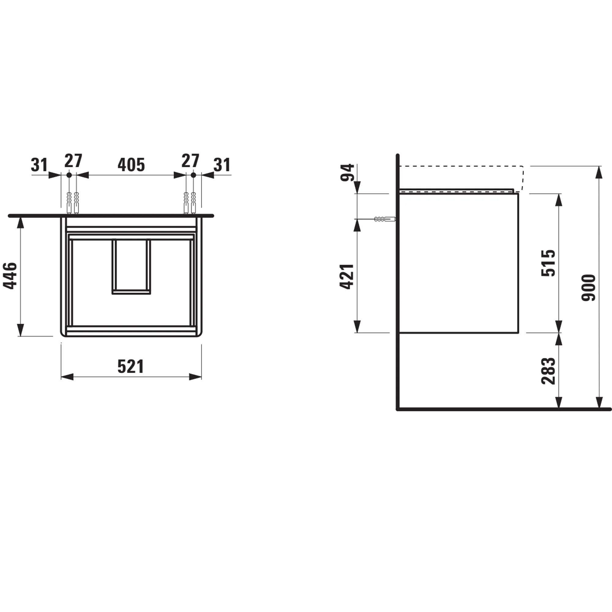 Waschtischunterbau BASE 2.0 für PRO S 446x521x515 2 Schubladen mit Griffmulde für Waschtisch H810962 weiß matt