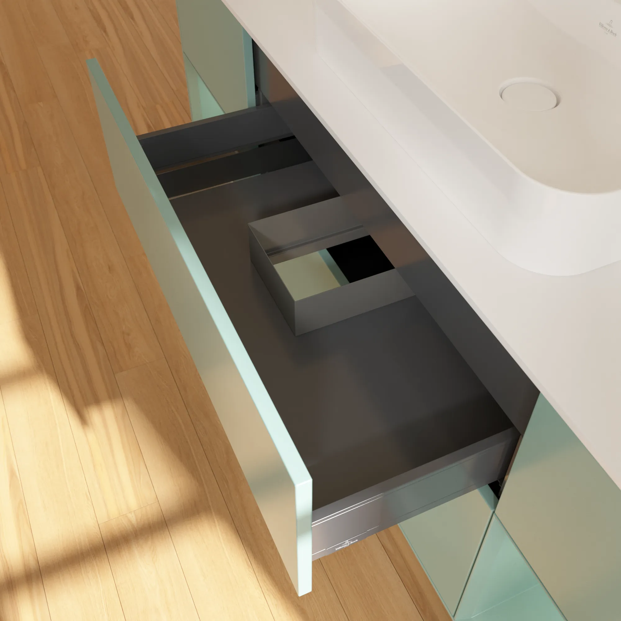 Villeroy & Boch Waschtischunterschrank „Finion“ für Schrankwaschtisch 1600 × 603 × 501 mm Olive Matt Lacquer, für Becken mittig Villeroy & Boch Waschtischunterschrank „Finion“ für Schrankwaschtisch 1600 × 603 × 501 mm Olive Matt Lacquer, für Becken mittig