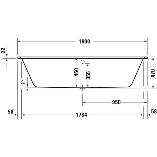 Badundu Badewanne rechteck 1900 × 900 mm, Mittelablauf