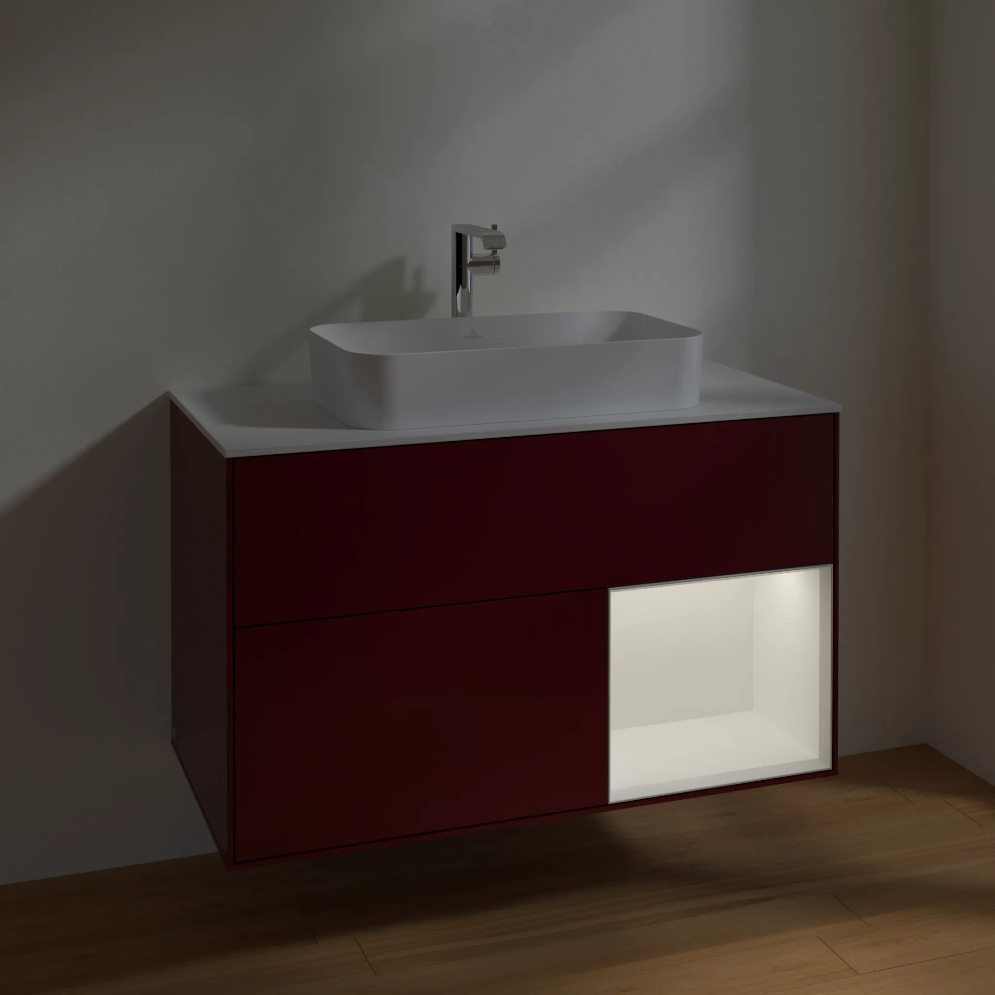 Villeroy & Boch Waschtischunterschrank „Finion“ für Schrankwaschtisch 1000 × 603 × 501 mm Peony Matt Lacquer, für Becken mittig, mit Hahnlochbohrung