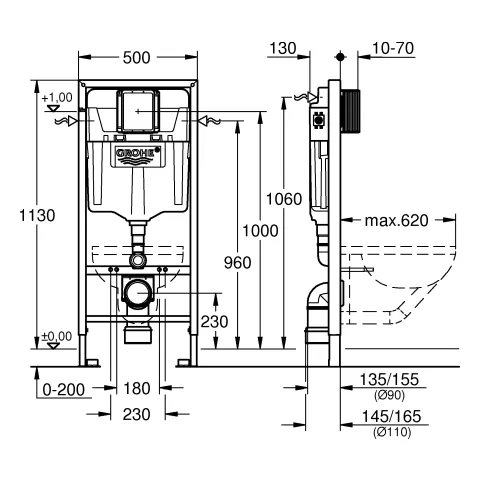WC-Element Rapid SL 39863, mit Spülstromdrossel, 1,13 m Bauhöhe, für Vorwand- oder Ständerwandmontage, Wasseranschluss DN 15 mit integriertem Eckventil, Revisionsschacht für große WC-Betätigungen, ohne Wandwinkel WC-Element Rapid SL 39863, mit Spülstromdrossel, 1,13 m Bauhöhe, für Vorwand- oder Ständerwandmontage, Wasseranschluss DN 15 mit integriertem Eckventil, Revisionsschacht für große WC-Betätigungen, ohne Wandwinkel