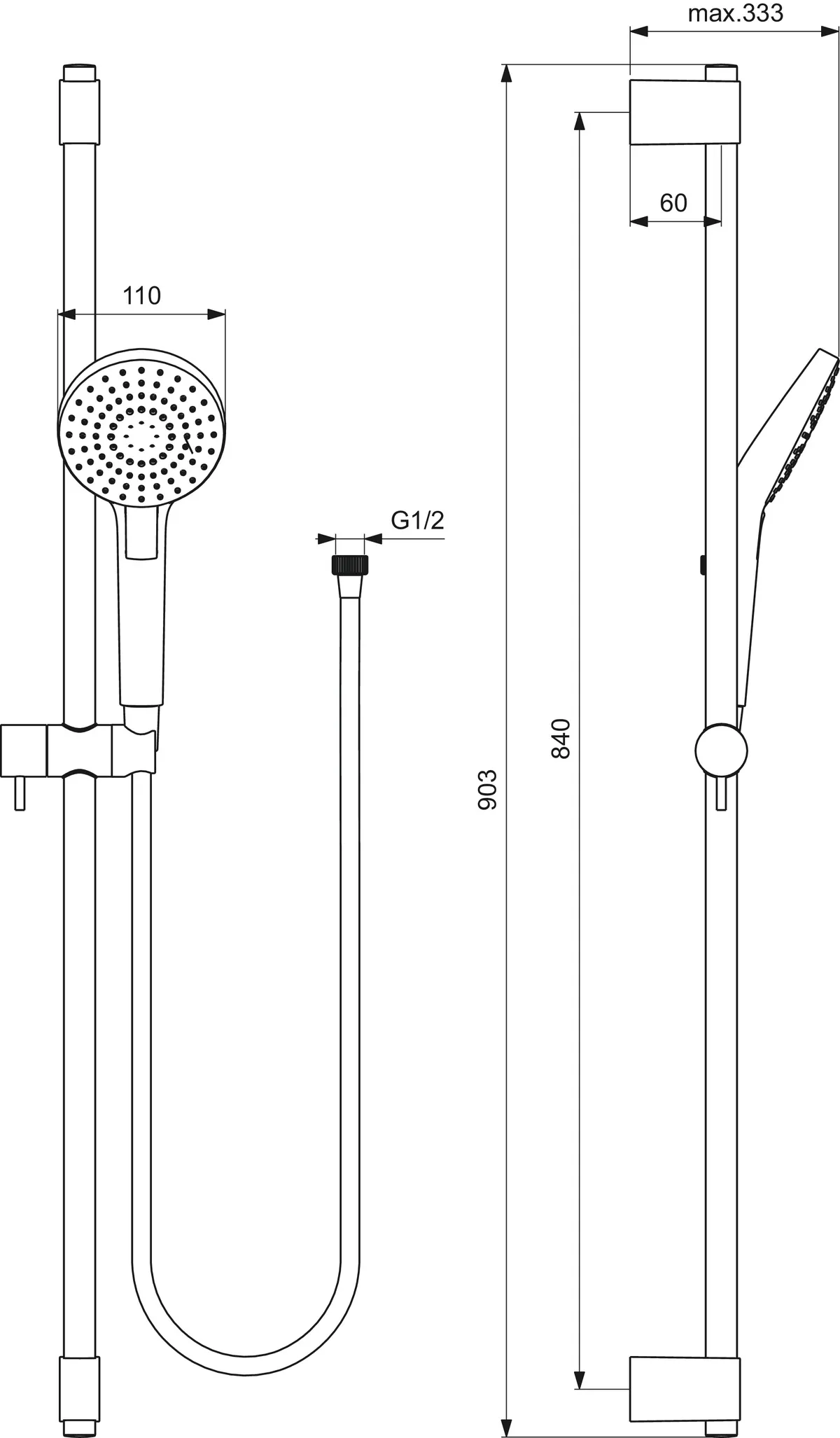 Gleitstangekombination „IdealrainEvo“, Befestigung verdeckt 90 cm