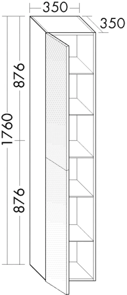 Hochschrank, 2 Spiegeltüren mit Tip-On-Technik;4 Einlegeböden;1 fester Boden, Tiefe: 350 mm, Breite: 350 mm, Höhe: 1760 mm
