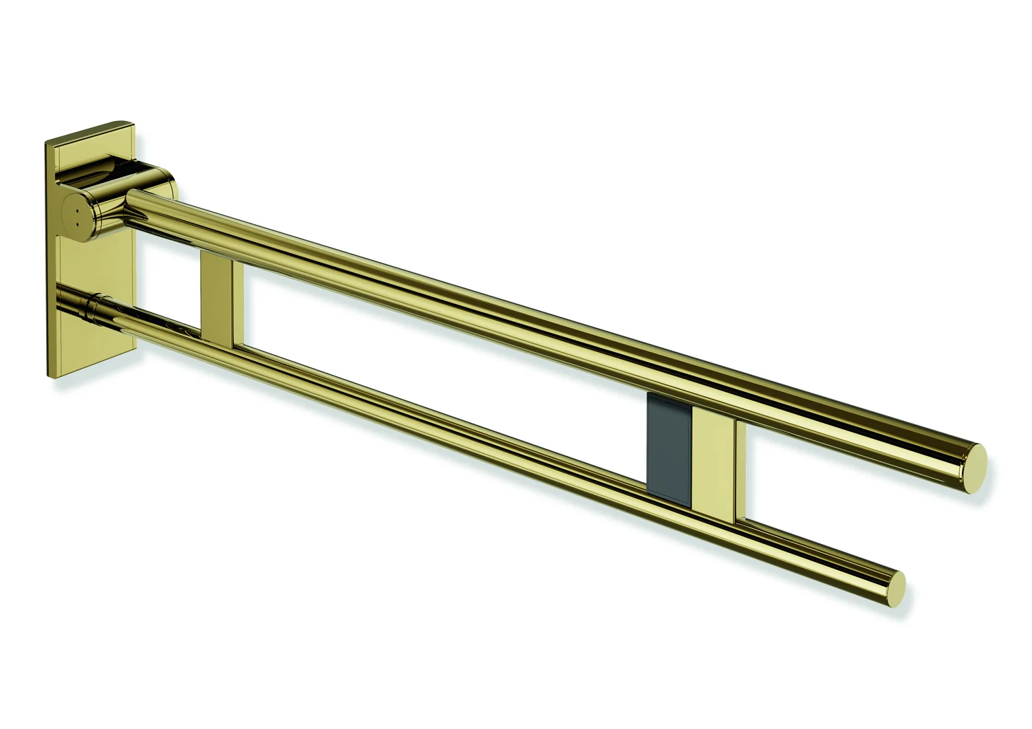HEWI Stützklappgriff Duo System 900, Design A, PVD gold glänzend, Ausladung 900 mm, Funk-Spülauslösung rechts HEWI Stützklappgriff Duo System 900, Design A, PVD gold glänzend, Ausladung 900 mm, Funk-Spülauslösung rechts