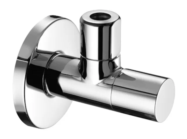 Design-Eckventil mit Regulierfunktion STILE, Schubrosette Ø 60 mm, DN 15 G 1/2 AG, Ø 10 mm (DN 10 G 3/8 AG), chrom Design-Eckventil mit Regulierfunktion STILE, Schubrosette Ø 60 mm, DN 15 G 1/2 AG, Ø 10 mm (DN 10 G 3/8 AG), chrom