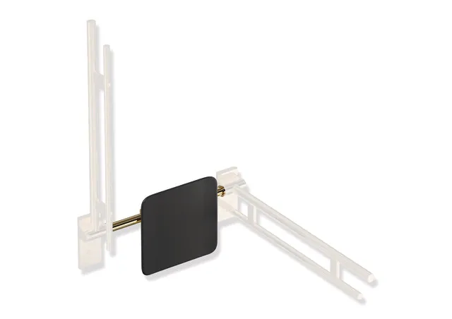 Rückenstütze des Systems 900, Anbindung aus Edelstahl, PVD, Lehne aus Kunststoff, schwarz, Achsmaß von 486 bis 586 mm bauseits verstellbar, T: 150 mm, Montage an Stützklappgriffen, Design (A) des Systems 900, in Farbe CK (Messing glänzend) Rückenstütze des Systems 900, Anbindung aus Edelstahl, PVD, Lehne aus Kunststoff, schwarz, Achsmaß von 486 bis 586 mm bauseits verstellbar, T: 150 mm, Montage an Stützklappgriffen, Design (A) des Systems 900, in Farbe CK (Messing glänzend)