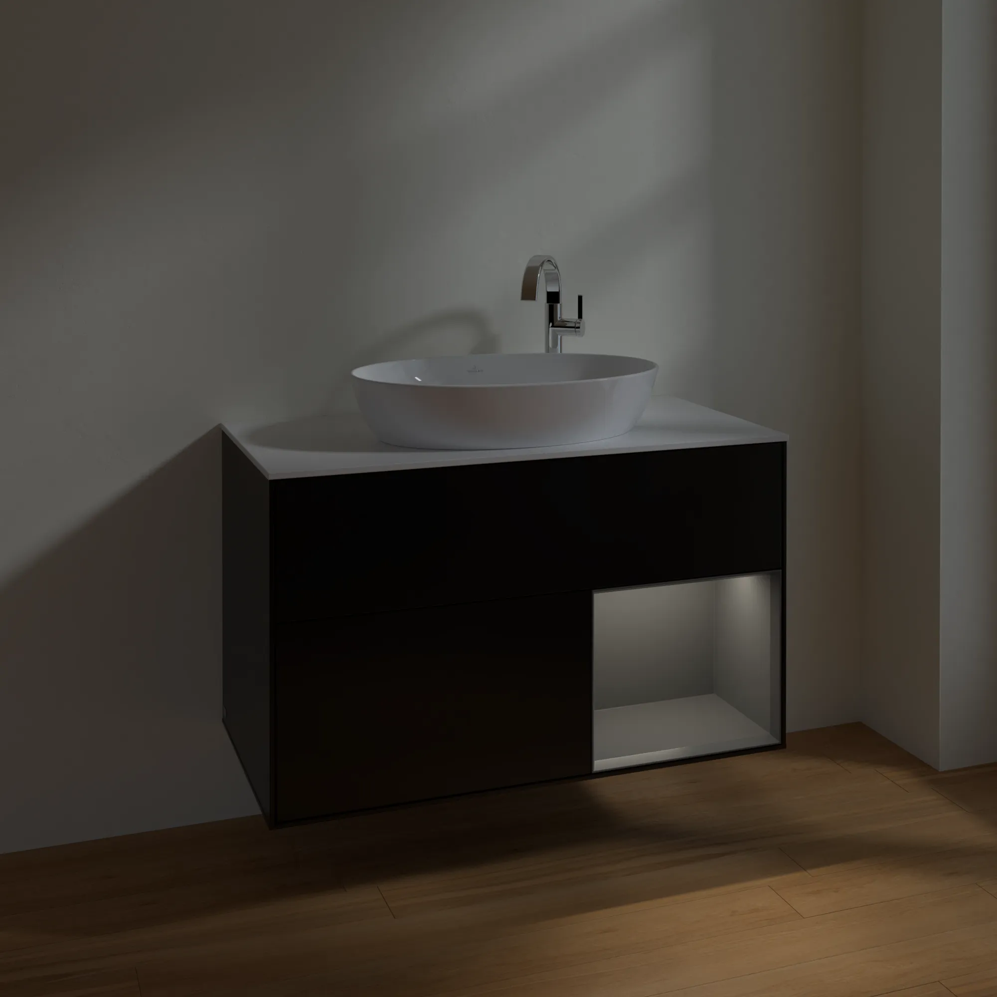 Villeroy & Boch Waschbeckenunterschrank Finion F90, 1000 x 603 x 501 mm, Black Matt Lacquer, mit Beleuchtung und SoftClosing