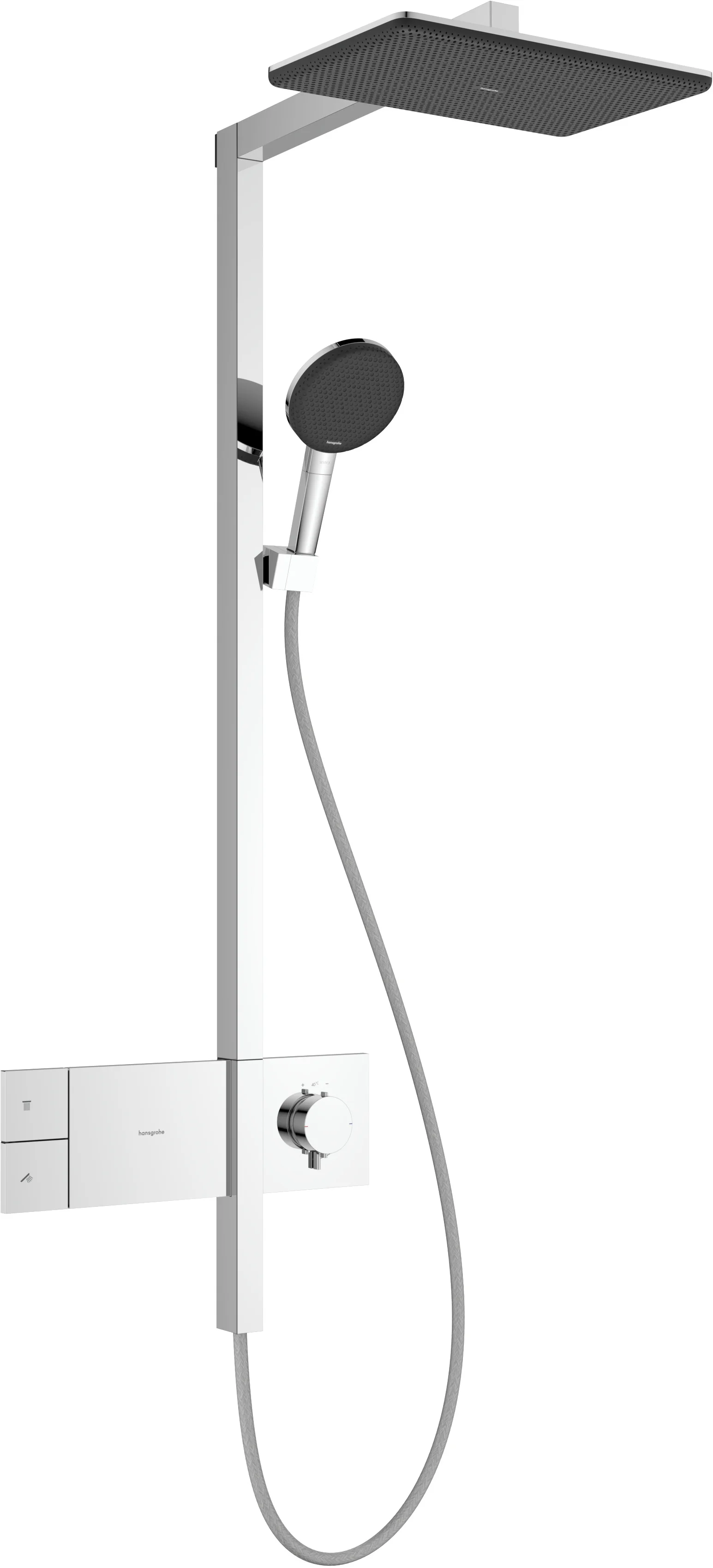 Hansgrohe Showerpipe Raindance Alive Q, Chrom, 1-Jet-Kopfbrause mit Thermostat, 214 x 343 mm, Aufputzinstallation Hansgrohe Showerpipe Raindance Alive Q, Chrom, 1-Jet-Kopfbrause mit Thermostat, 214 x 343 mm, Aufputzinstallation