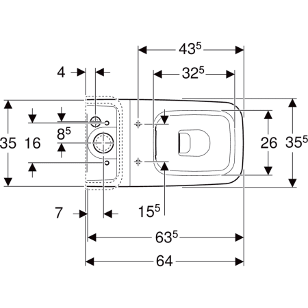 Stand-Tiefspül-WC für Kombination mit Spülkasten „iCon Square“ 35,5 × 40 cm, ohne Spülrand, Befestigung verdeckt
