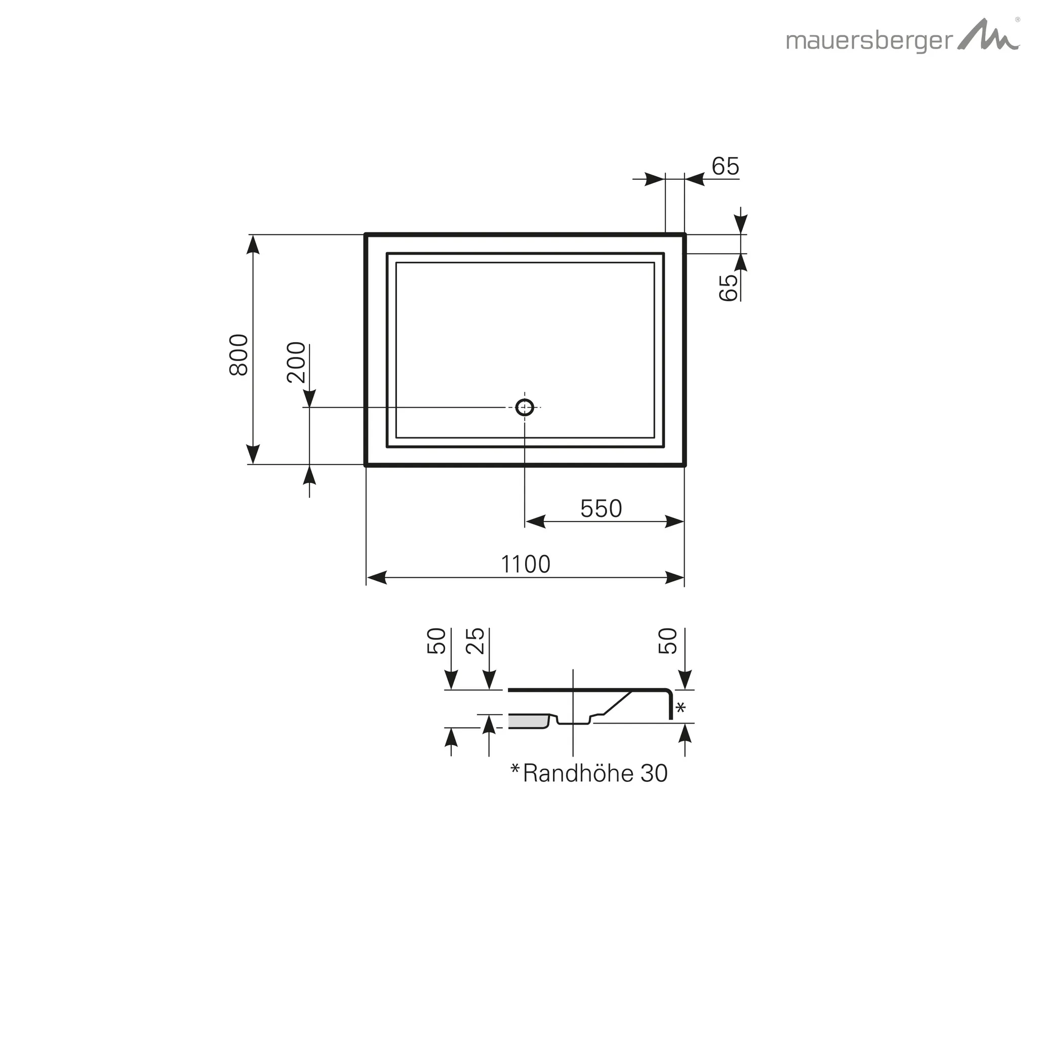 Mauersberger lupina Acryl-Duschwanne lupina 110/80 SF 1100x800x50, Farbgruppe: 2