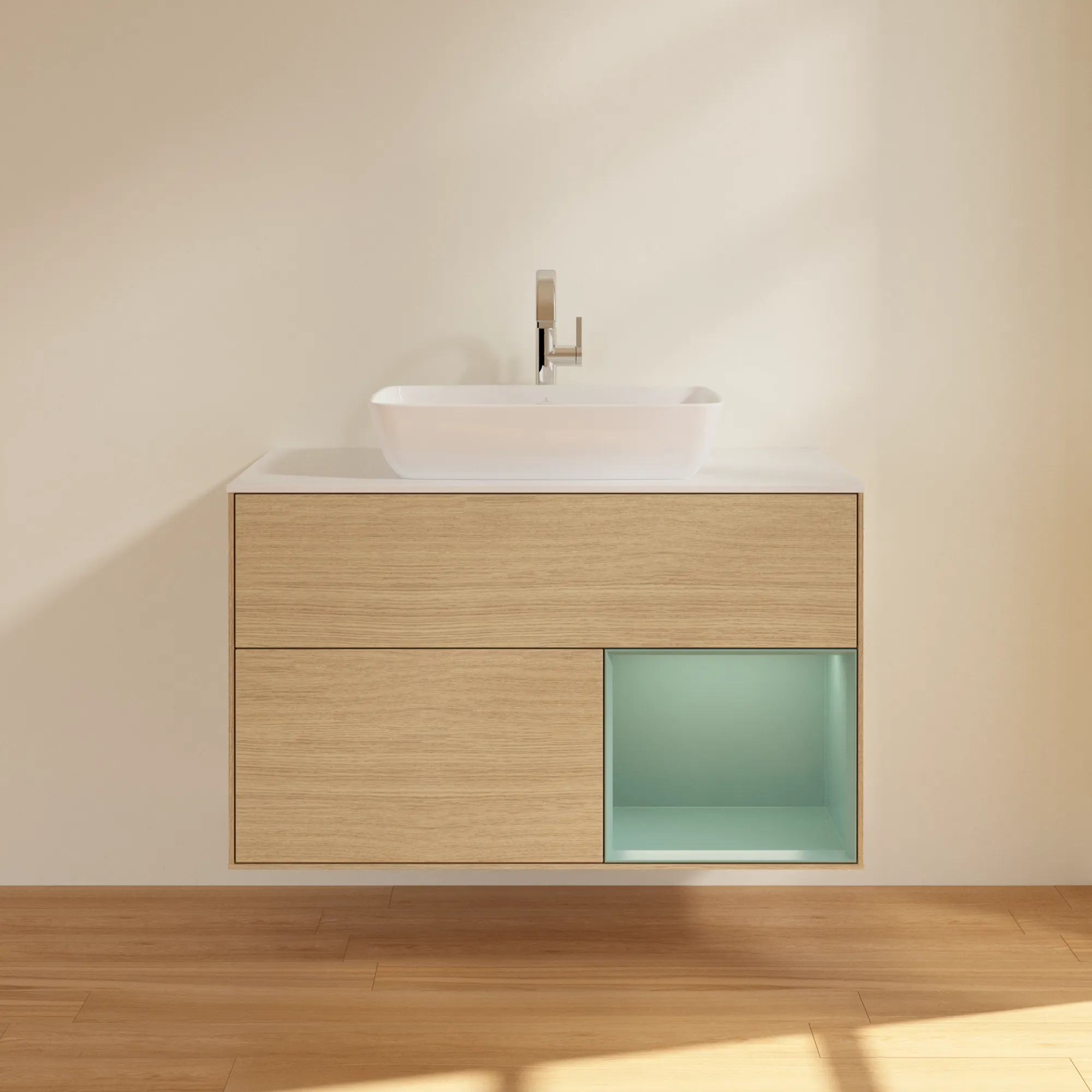 Villeroy & Boch Waschtischunterschrank „Finion“ für Schrankwaschtisch 1000 × 603 × 501 mm Oak Veneer, für Becken mittig, mit Hahnlochbohrung Villeroy & Boch Waschtischunterschrank „Finion“ für Schrankwaschtisch 1000 × 603 × 501 mm Oak Veneer, für Becken mittig, mit Hahnlochbohrung