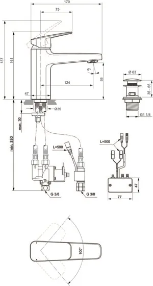 Ideal Standard Ceraplan iX Hybrid-Waschtischarmatur H90 Push-Open Ventil Bluestart Silk Black Ideal Standard Ceraplan iX Hybrid-Waschtischarmatur H90 Push-Open Ventil Bluestart Silk Black