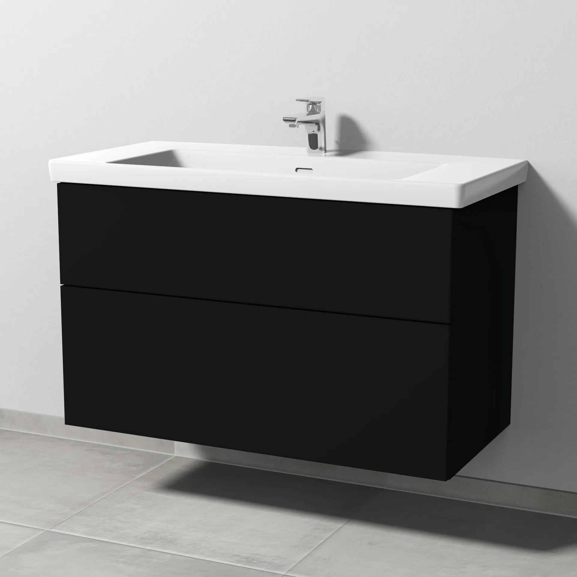 Sanipa Waschtischunterschrank „3way“ 955 × 588 × 462 mm in Schwarz (matt), Becken mittig