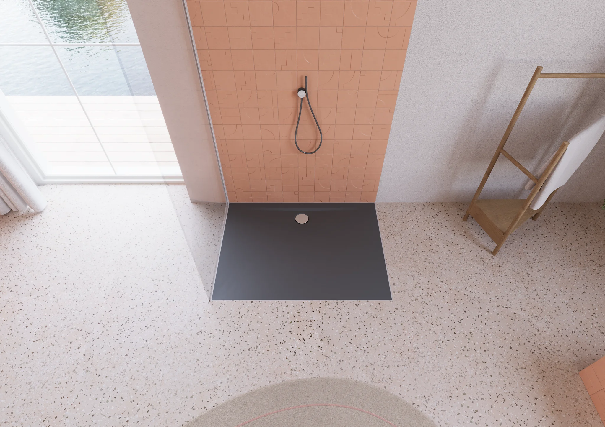 Kaldewei SUPERPLAN ZERO Duschfläche, 750x900x20 mm, cool grey 80, bodeneben, seitlicher Ablauf, Stahl-Emaille
