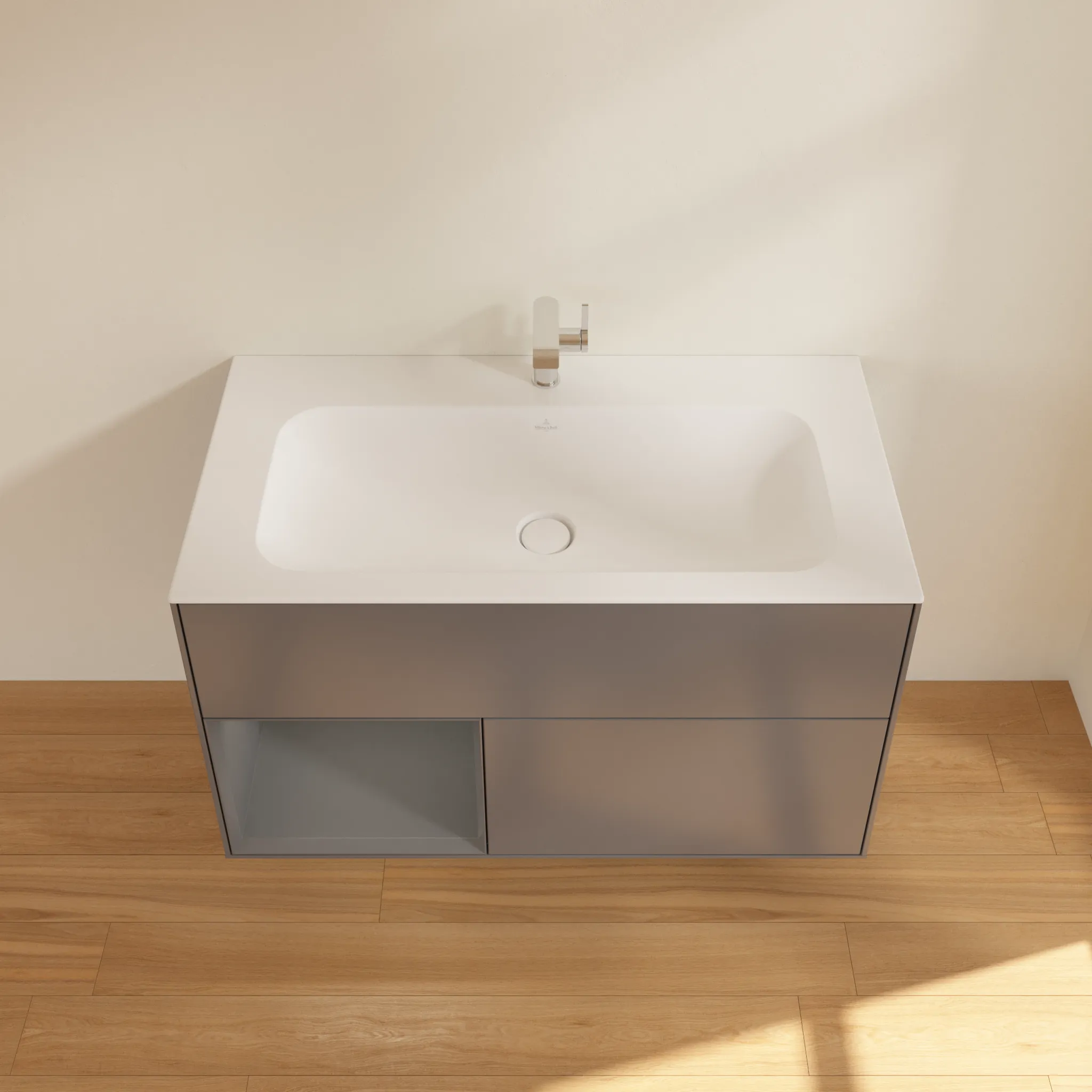 Villeroy & Boch Waschtischunterschrank „Finion“ für Schrankwaschtisch 996 × 591 × 498 mm Anthracite Matt Lacquer, für Becken mittig Villeroy & Boch Waschtischunterschrank „Finion“ für Schrankwaschtisch 996 × 591 × 498 mm Anthracite Matt Lacquer, für Becken mittig