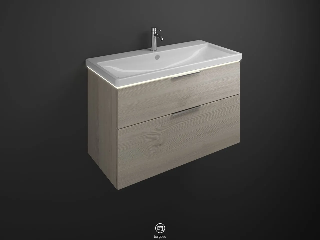burgbad Badmöbelset Keramik-Waschtisch inkl. Waschtischunterschrank „Eqio“ 103 × 66,5 × 49 cm Griff, Chrom (230 mm), in Grau Hochglanz burgbad Badmöbelset Keramik-Waschtisch inkl. Waschtischunterschrank „Eqio“ 103 × 66,5 × 49 cm Griff, Chrom (230 mm), in Grau Hochglanz