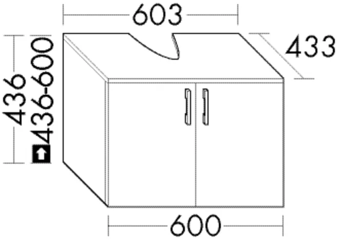 Waschbeckenunterschrank Sys30 von burgbad – 435 mm tief, 603 mm breit, 440 mm hoch, 2 Türen, Ausschnitt 255 mm