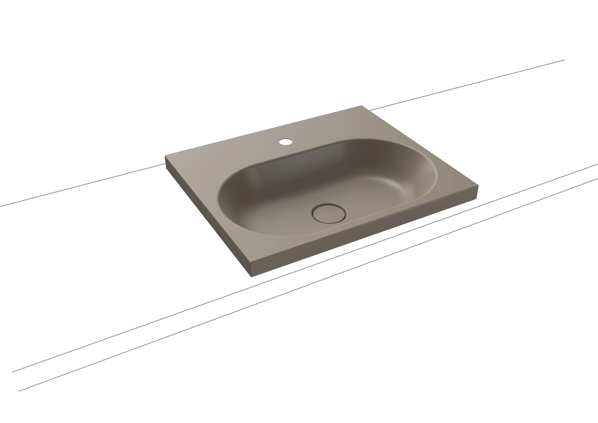 Aufsatzwaschtisch „Centro“ 60 × 50 cm, mit Hahnlochbohrung in warm grey 60, mit Perl-Effekt