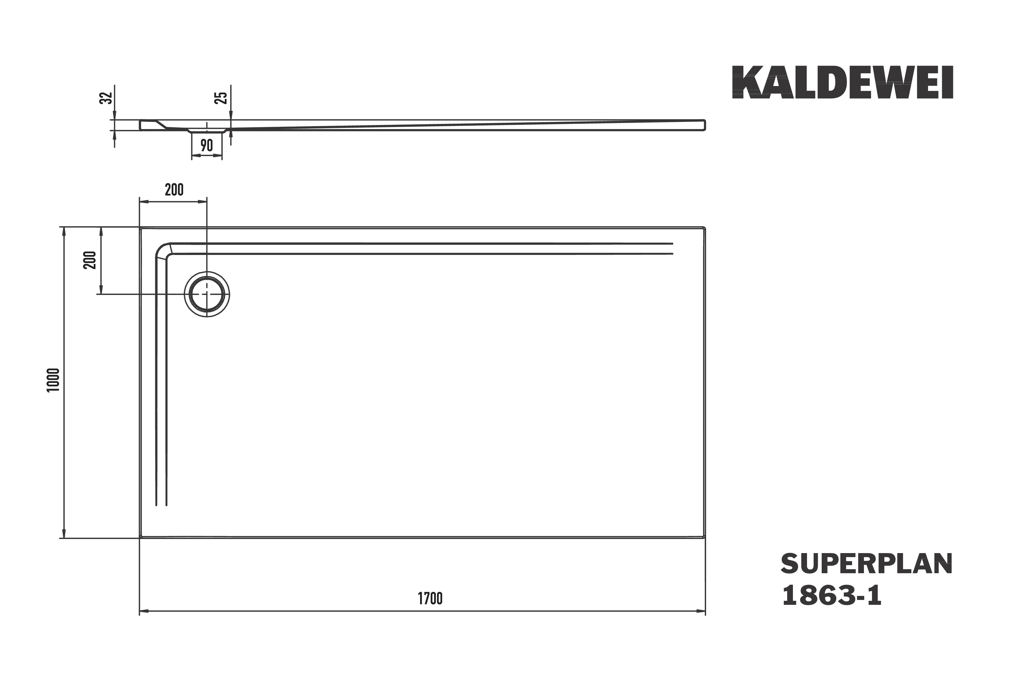 Kaldewei Duschwanne „Superplan“ 100 × 170 cm ohne Oberflächenveredelung, in alpinweiß