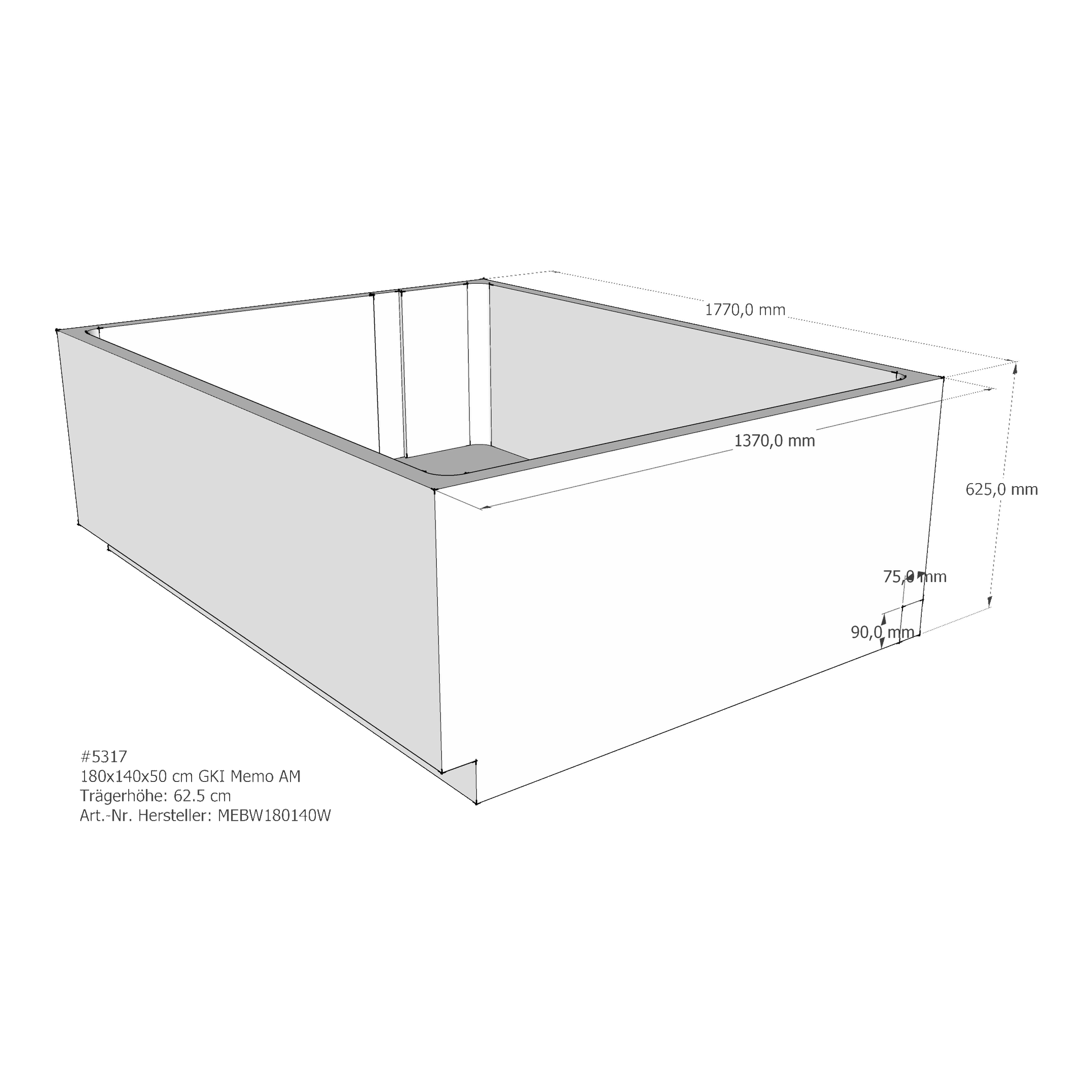 Duschwannenträger für GKI Memo 180 × 140 × 50 cm Duschwannenträger für GKI Memo 180 × 140 × 50 cm