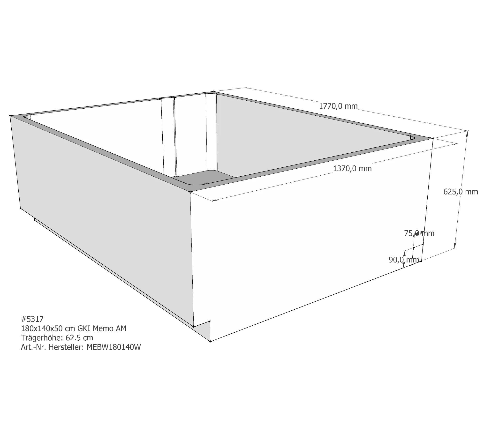 Duschwannenträger für GKI Memo 180 × 140 × 50 cm Duschwannenträger für GKI Memo 180 × 140 × 50 cm