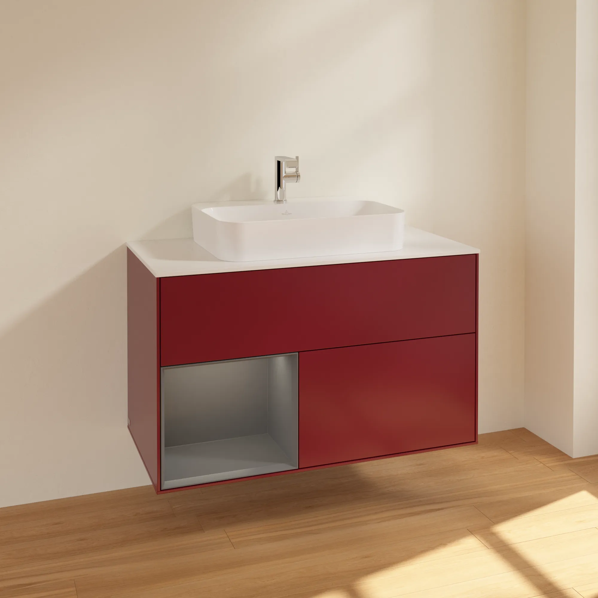 Villeroy & Boch Waschbeckenunterschrank Finion F36, 1000 x 603 x 501 mm, Peony Matt Lacquer, mit Beleuchtung und Push-to-open Funktion